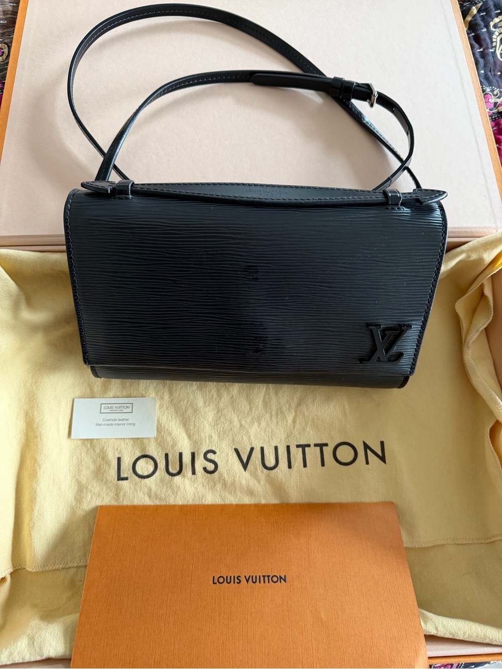 Louis Vuitton Black Epi Leather Shoulder Bag with Tonal LV